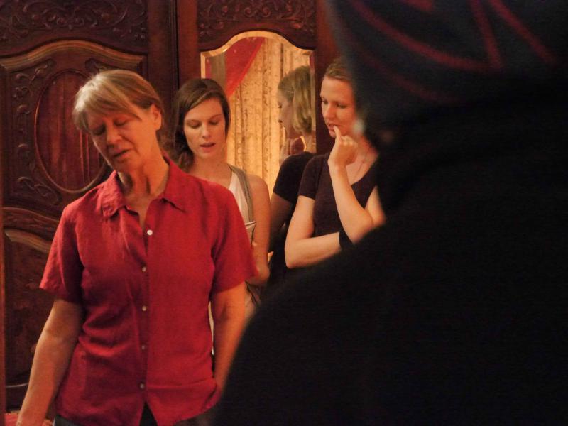 L to R: Annalee Jeffries, Lindsay Burdge, and director Jennifer Harlow during filming of The Sideways Light